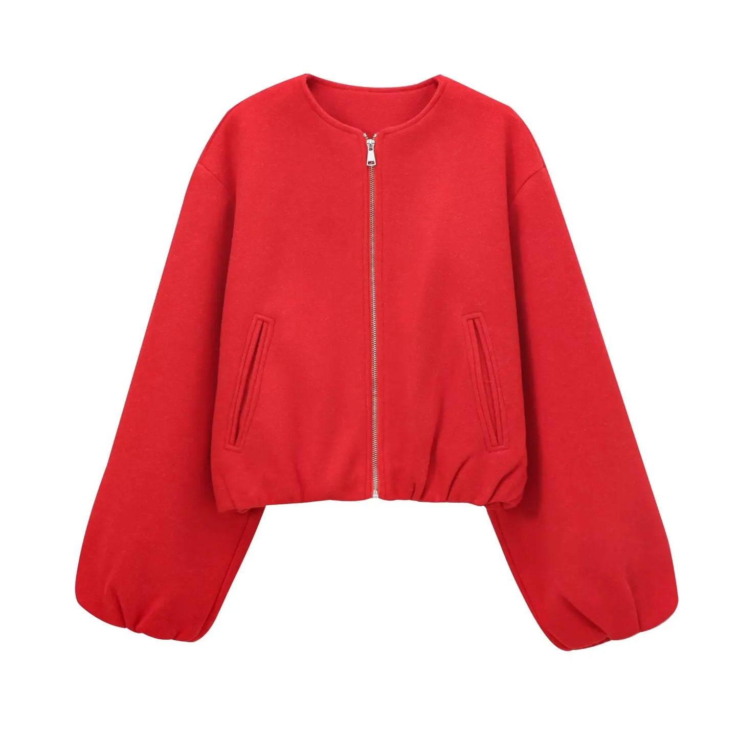 Women's Zipper Bomber Jackets™ TRAF Soft Cropped Long Sleeve Sports Jacket