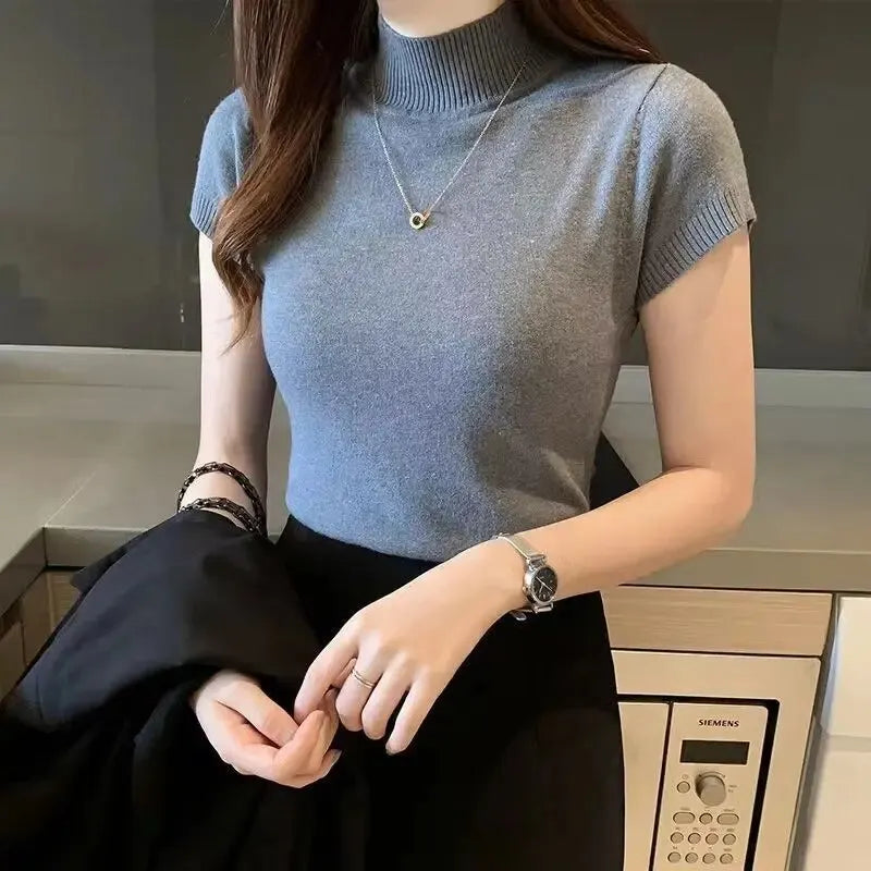 Women's Half-High Neck T-Shirt™ Casual Korean Style Elegant Tops