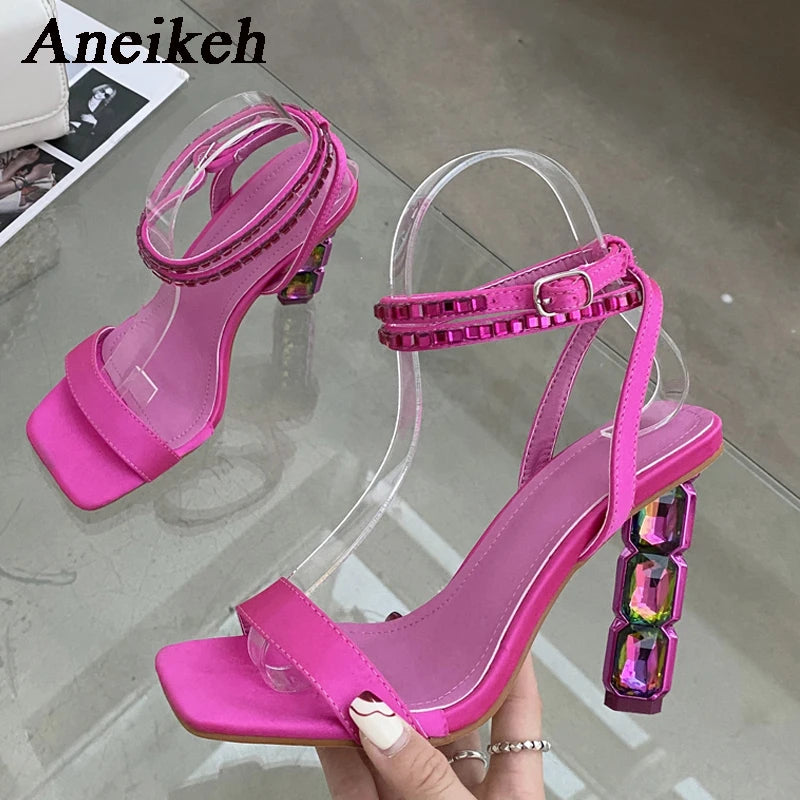 Women's Sparkly Stacked Crystal Heel Sandals™ Thin Embellished Ankle Straps High Heels