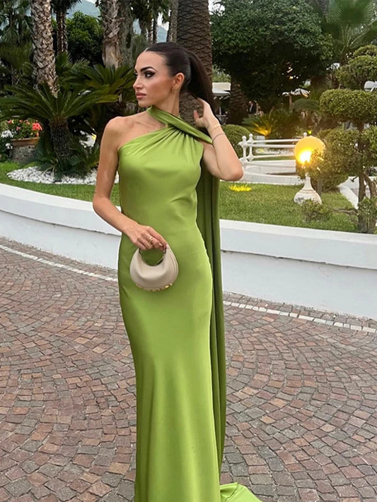Women's Solid Ribbon Halter Dress™ Off Shoulder Sleeveless Backless Slim Maxi Dresses
