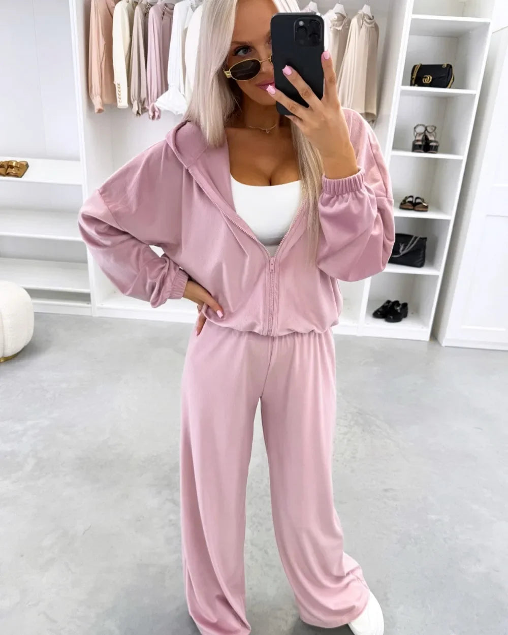 Women's  Casual Outfit™ Zipper Hooded Cardigan + Wide Leg Pants Two Piece Set