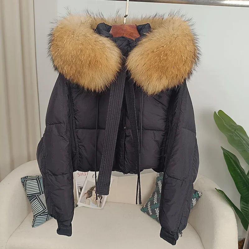 Women's Duck Down Loose Winter Jacket™ Real Fox Fur Raccoon Fur Collar Hooded Thick Warm Detachable Coat