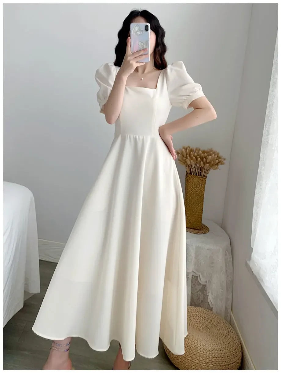 Women's Elegant Slimming Long Dress™ Puff Sleeves Square Collar Dress