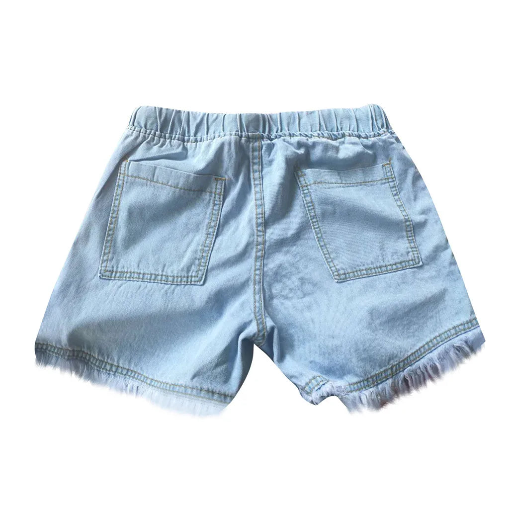 Women's Denim Shorts™ Drawstring Elastic Waisted Pocket Tassel Hem Soft Summer Shorts