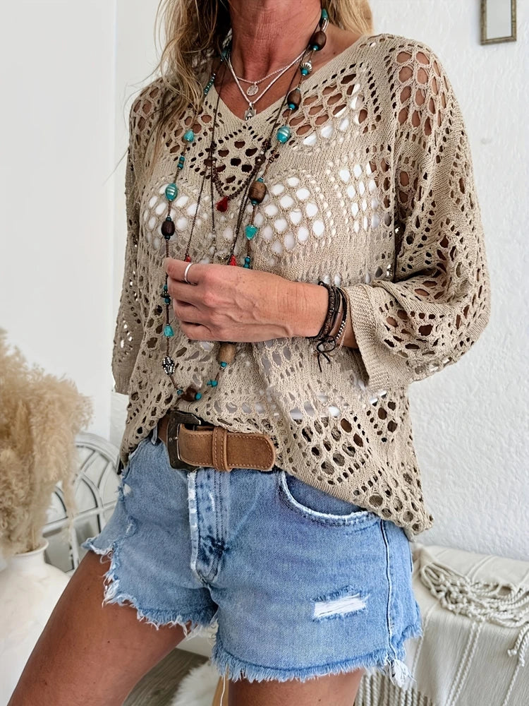 Women's large perforated sweater™ hollow knit versatile sweater