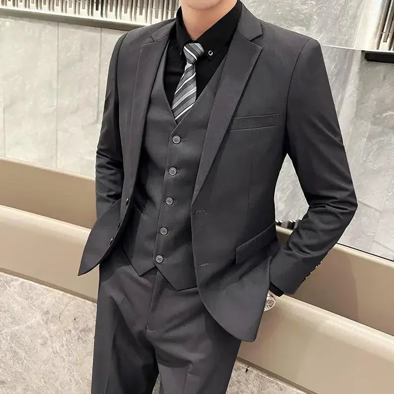 Men's Suit (Blazer+ Vest + Pants)™ Solid Color Casual Slim-fit Suit