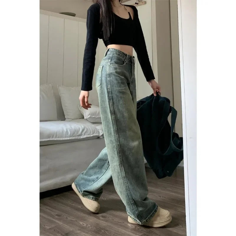 Women's Baggy Jeans™ Y2K Vintage Irregular High Waist Slimming Wide Leg Mop Long Pants Blue Baggy Jeans