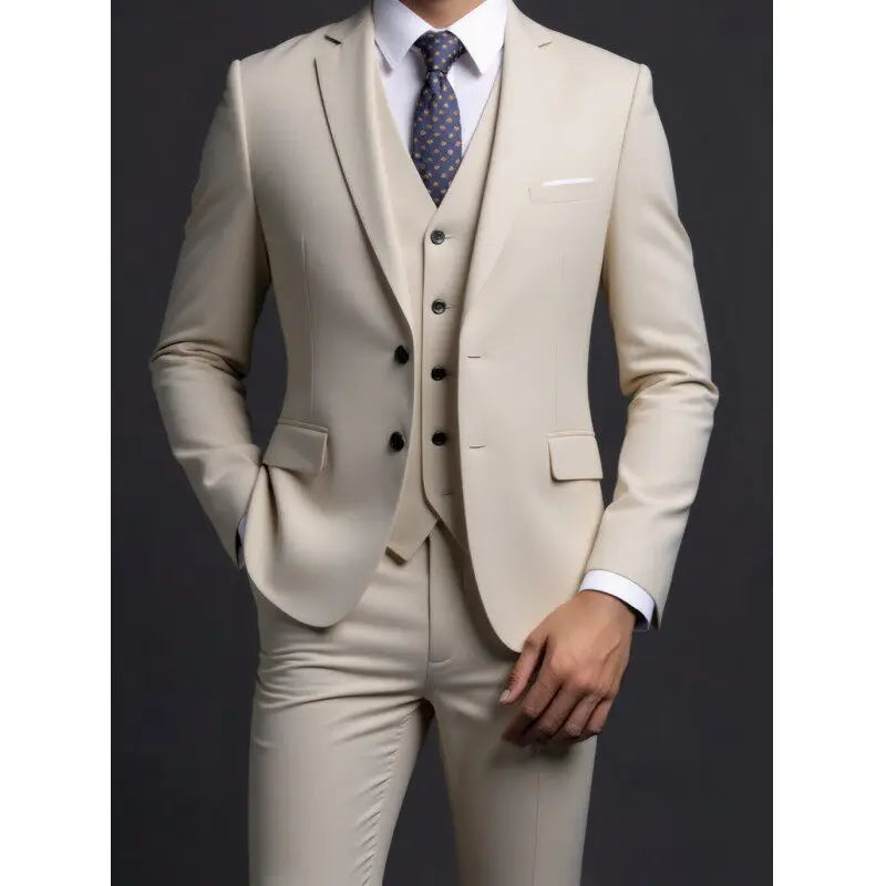 Men's Suit (Blazer+ Vest + Trousers) British Style Solid-color Suit
