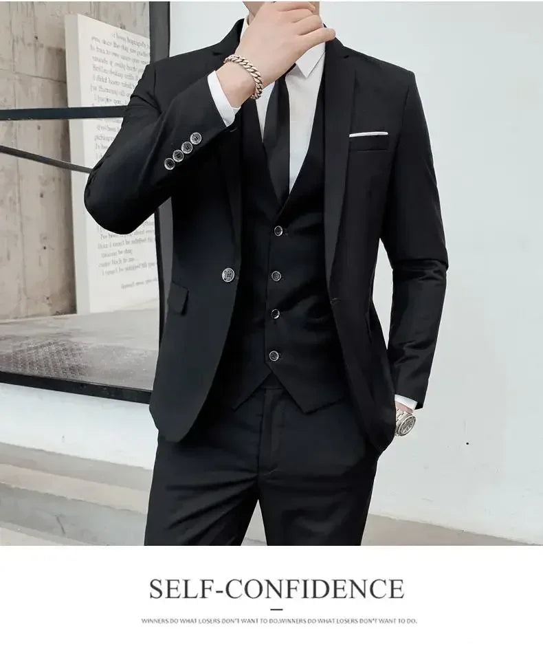 Men's Suit (Blazer+ Vest + Pants)™ Solid Color Casual Slim-fit Suit