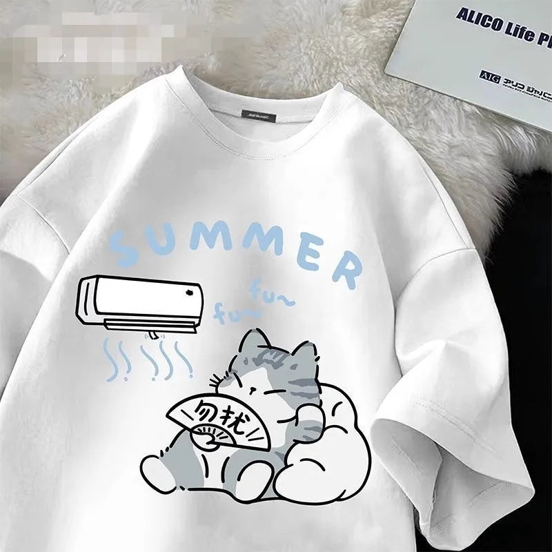 Women's Japanese Cartoon Cute Cat Print T-shirt™ Loose Casual Half Sleeve Soft Plus Size TShirt