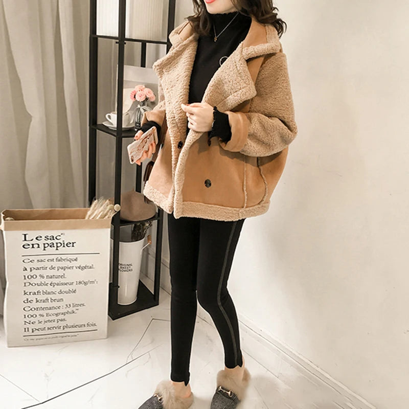 Woman's Lamb Wool Plush™ Shearling Long Sleeve Casual American Retro Short Jacket