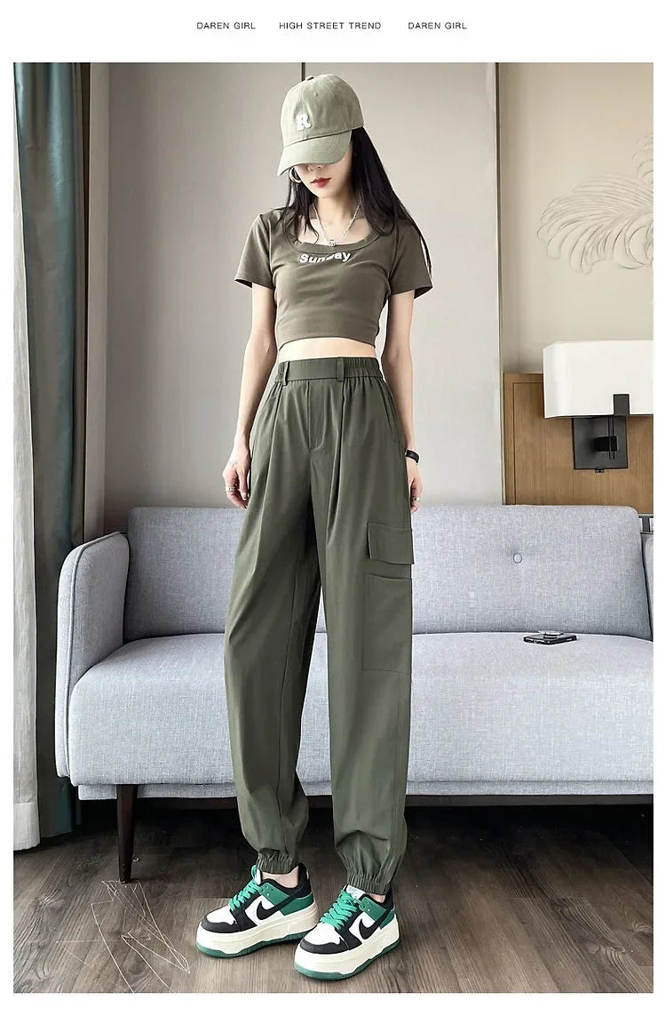 Women's Thin High Waist Cargo Pants™ Long Drapey Quick Dry Trousers