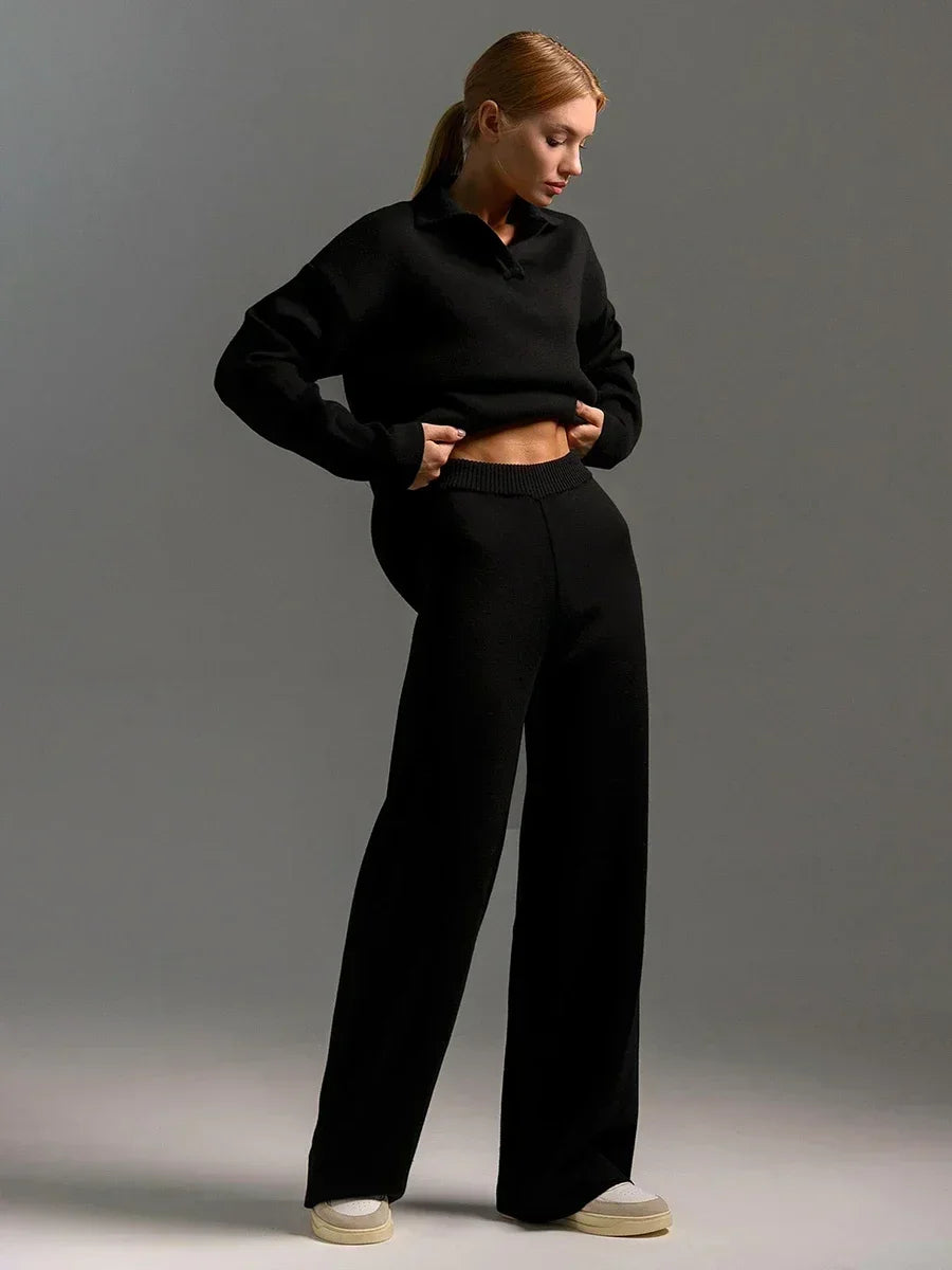 Bornladies Winter Suits™ Women  Polo Neck Thick  Sweater & Wide Leg Pants Outfit