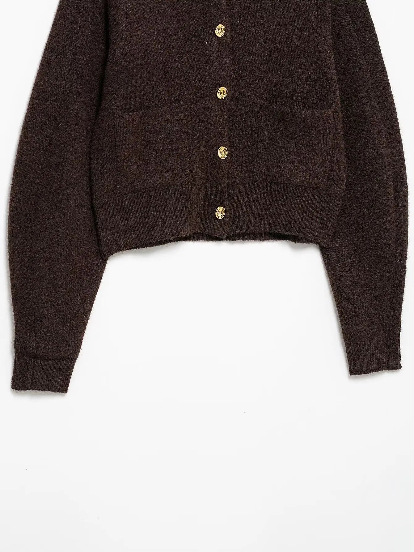 TRAFZA Women's Knitted Brown Suit™ Buttons Pocket Cardigan Sweater and  Elastic Waist Slim Mini Skirt