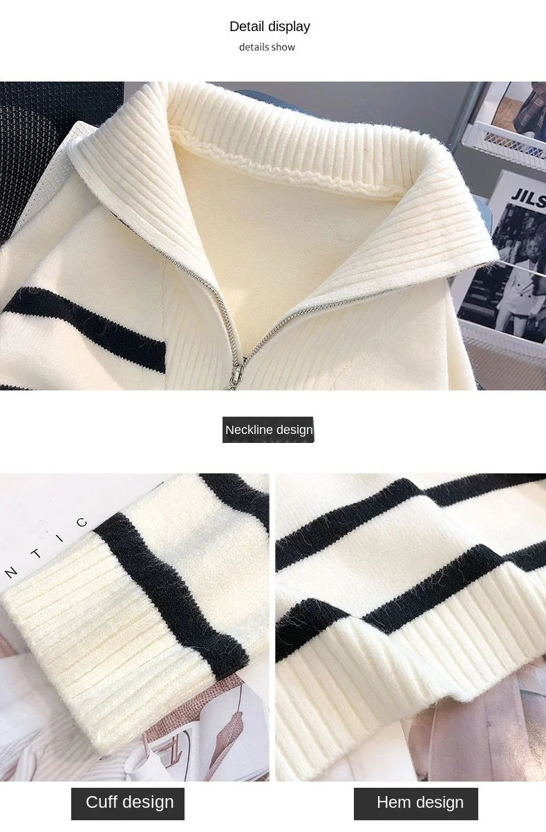 Women's Sweater™ Zipper stripe underlay short style sweater