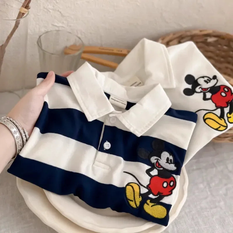 Kids Mickey Mouse Summer T-Shirts™ Boys & Girls Stripe Lapel Short Sleeve Cotton Shirt