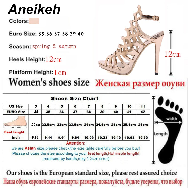 Women's High Heels™ Aneikeh Gladiator Golden Hollow Out High Heel Strap Sandals