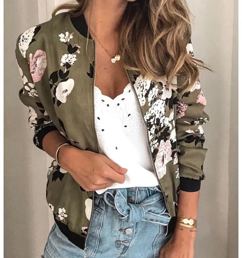 Women's Elegant Zipper Bomber Jacket™ Floral Printed Jackets