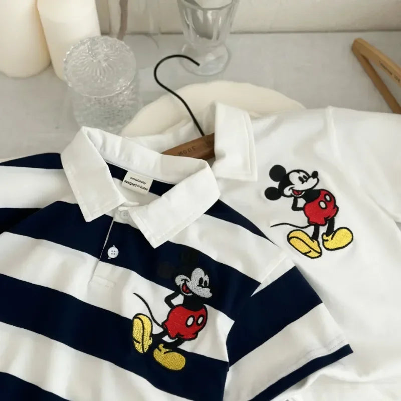 Kids Mickey Mouse Summer T-Shirts™ Boys & Girls Stripe Lapel Short Sleeve Cotton Shirt