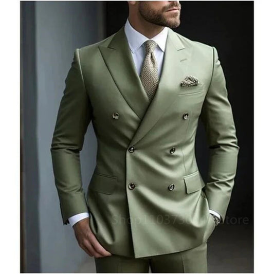 Men Suits Set™ Peak Lapel Double Breasted Blazer andTrousers