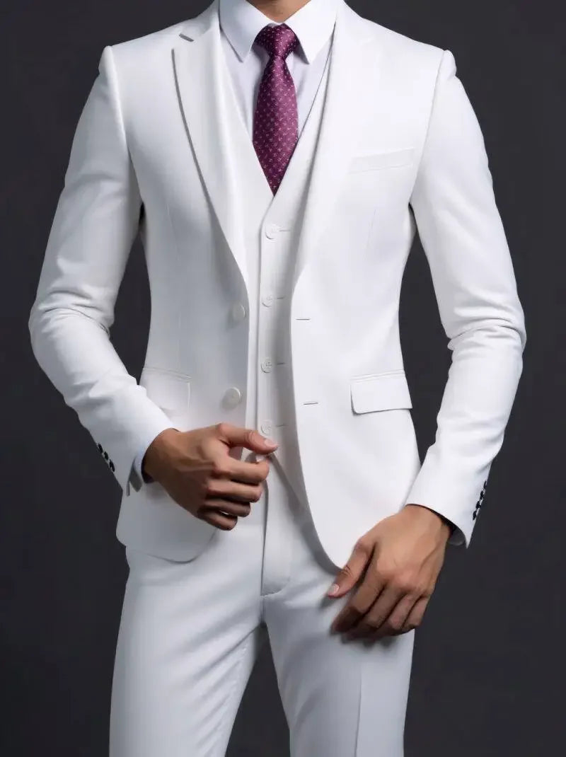 Men's Suit (Blazer+ Vest + Trousers) British Style Solid-color Suit