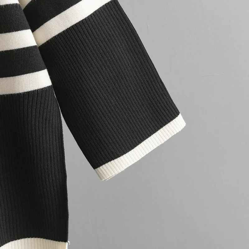 Women's Suits™ SINGREINY Striped Turtleneck Sweater High Waist Wide Leg Pants Knitted Loose Suits