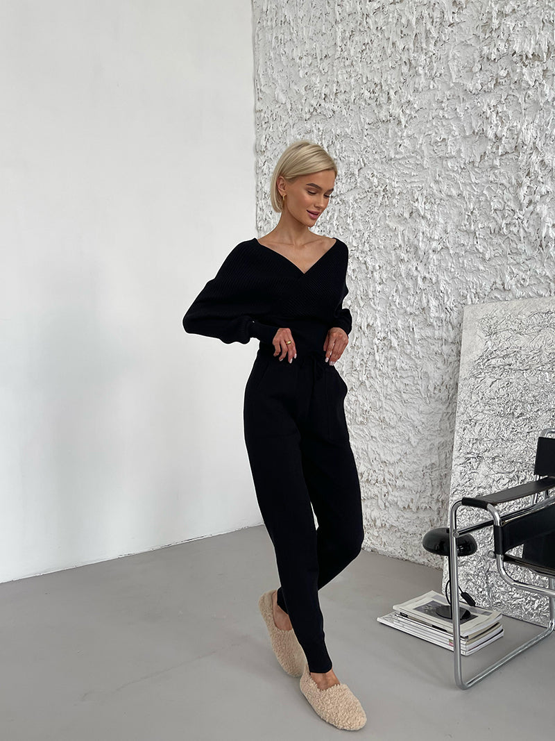 Women's Knitted Tracksuit™ Off Shoulder Knitted Long Sleeve Sweater  and Pants Suits