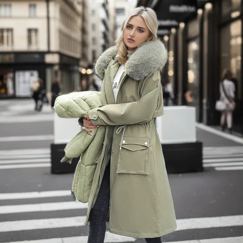 Women's Parkas Coat™ Thick Pinch Cotton Detachable Inner Tank Long Over Knee Coat