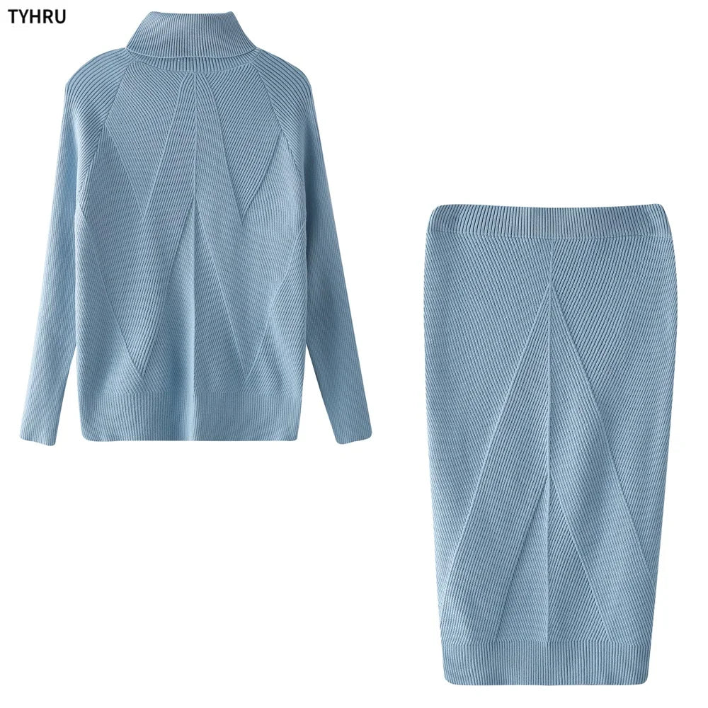 Women's Knitting Costume™ TYHUR Autumn Turtleneck Pullover Sweater and Slim Skirt Set