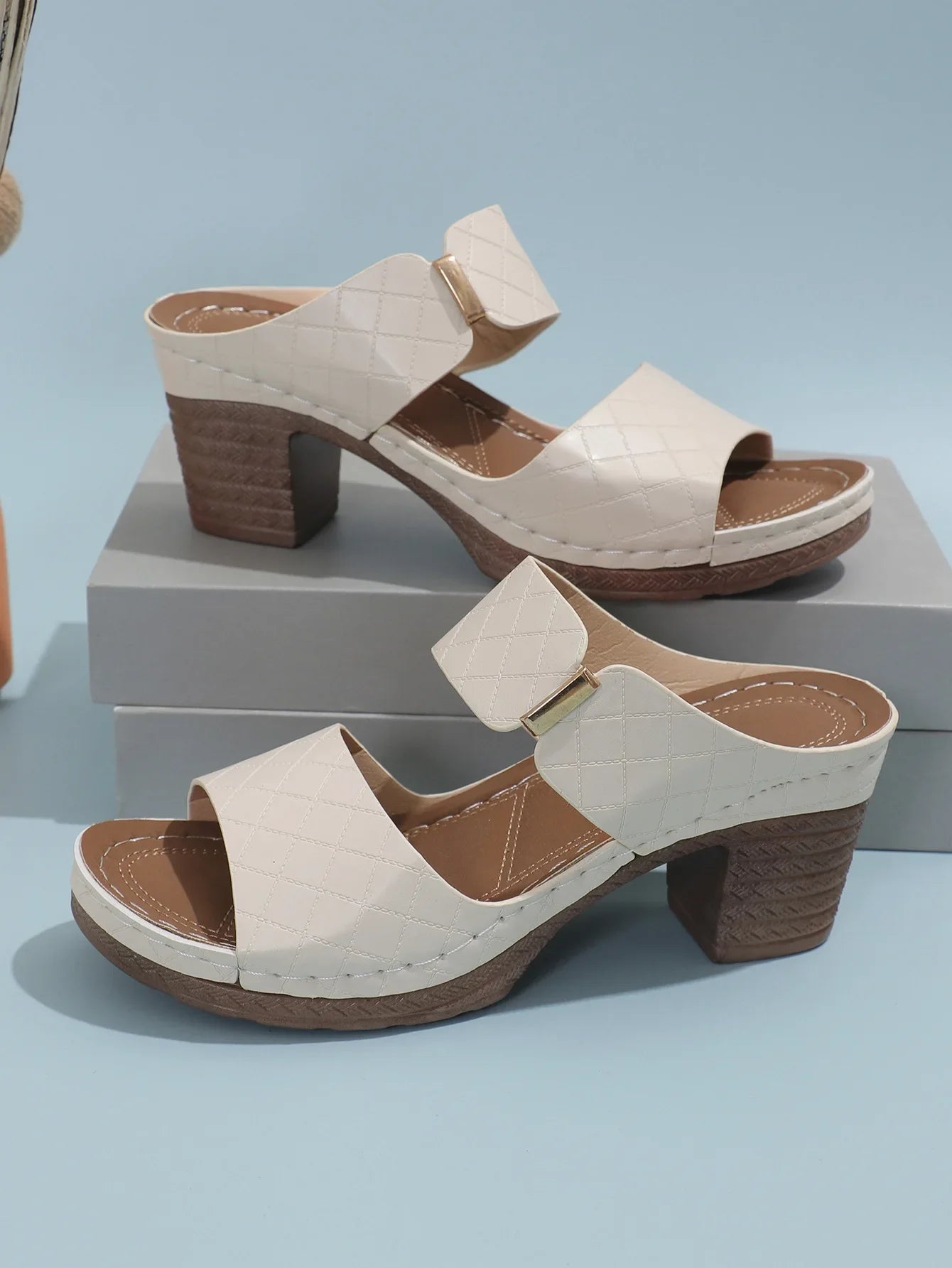Women's Open-Toe Slippers™ Thick Heel  Rubber Bottom PU Leather Slippers