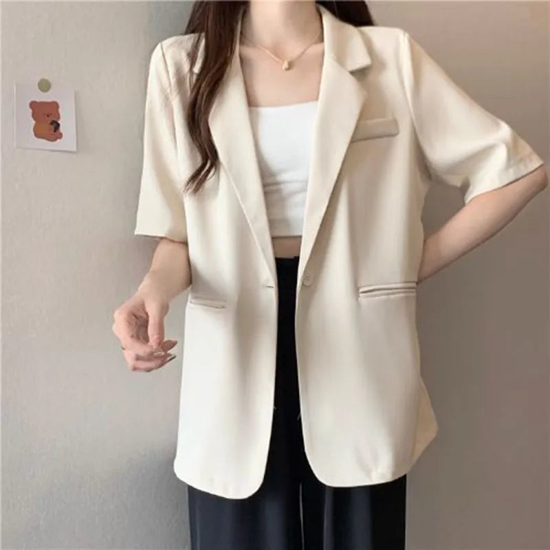 Women's Short-sleeved Blazer Jacket™ Single Button Notched Collar Outwear
