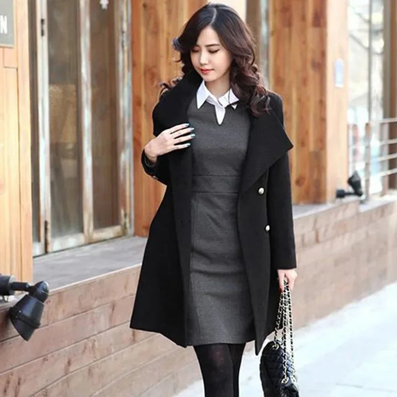 Women's Woolen Overcoat Jacket™ Windproof Warm Comfortable Medium-Length Single-Breasted Belt