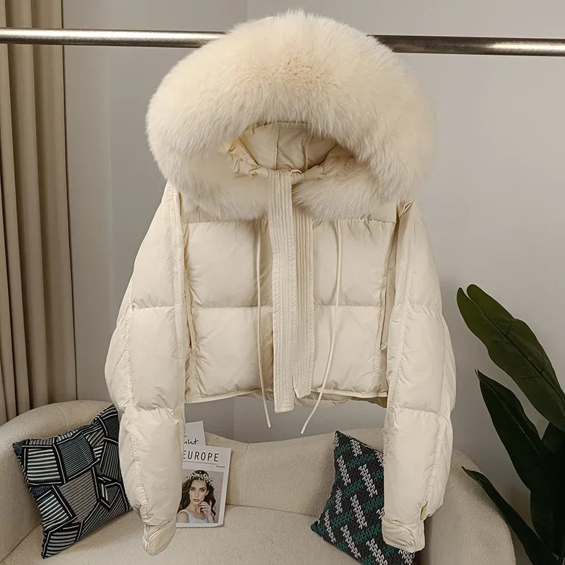 Women's Duck Down Loose Winter Jacket™ Real Fox Fur Raccoon Fur Collar Hooded Thick Warm Detachable Coat