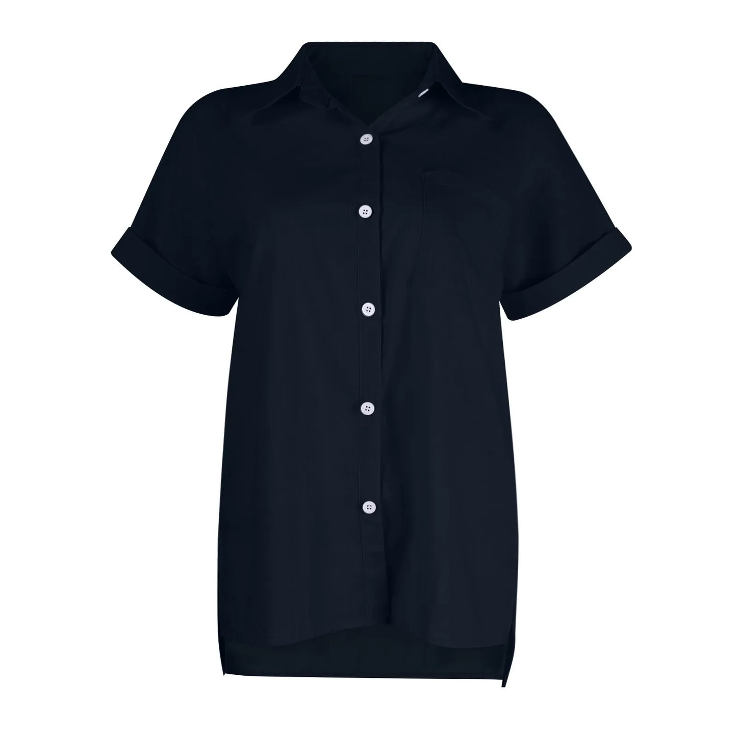 Women's  Cotton Linen Classic Shirts™ Short Sleeve Lapel Button Down Shirt