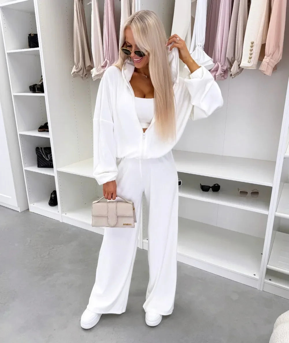 Women's  Casual Outfit™ Zipper Hooded Cardigan + Wide Leg Pants Two Piece Set