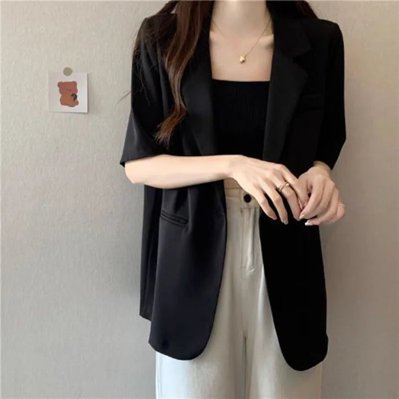 Women's Short-sleeved Blazer Jacket™ Single Button Notched Collar Outwear