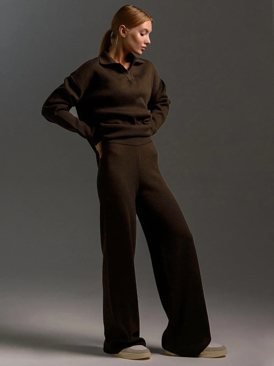 Bornladies Winter Suits™ Women  Polo Neck Thick  Sweater & Wide Leg Pants Outfit