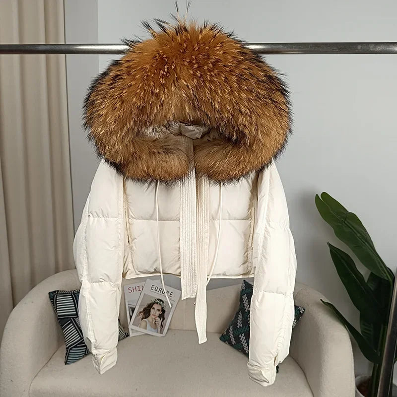 Women's Duck Down Loose Winter Jacket™ Real Fox Fur Raccoon Fur Collar Hooded Thick Warm Detachable Coat