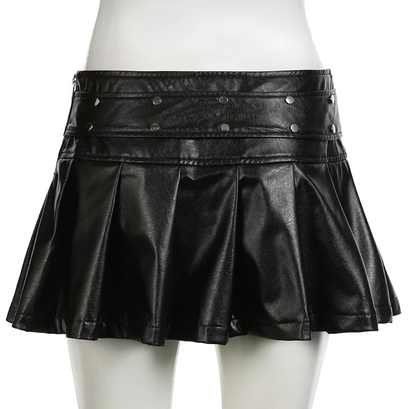 Women's Rockmore Y2k Vintage Mini Skirt™ Punk Style PU Leather High Waist Short Skirt