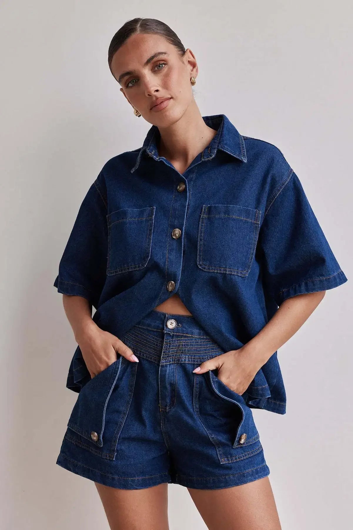 Women's Cross-Border Summer Suit™ Casual Vintage Loose-Fit Denim Shorts Suit