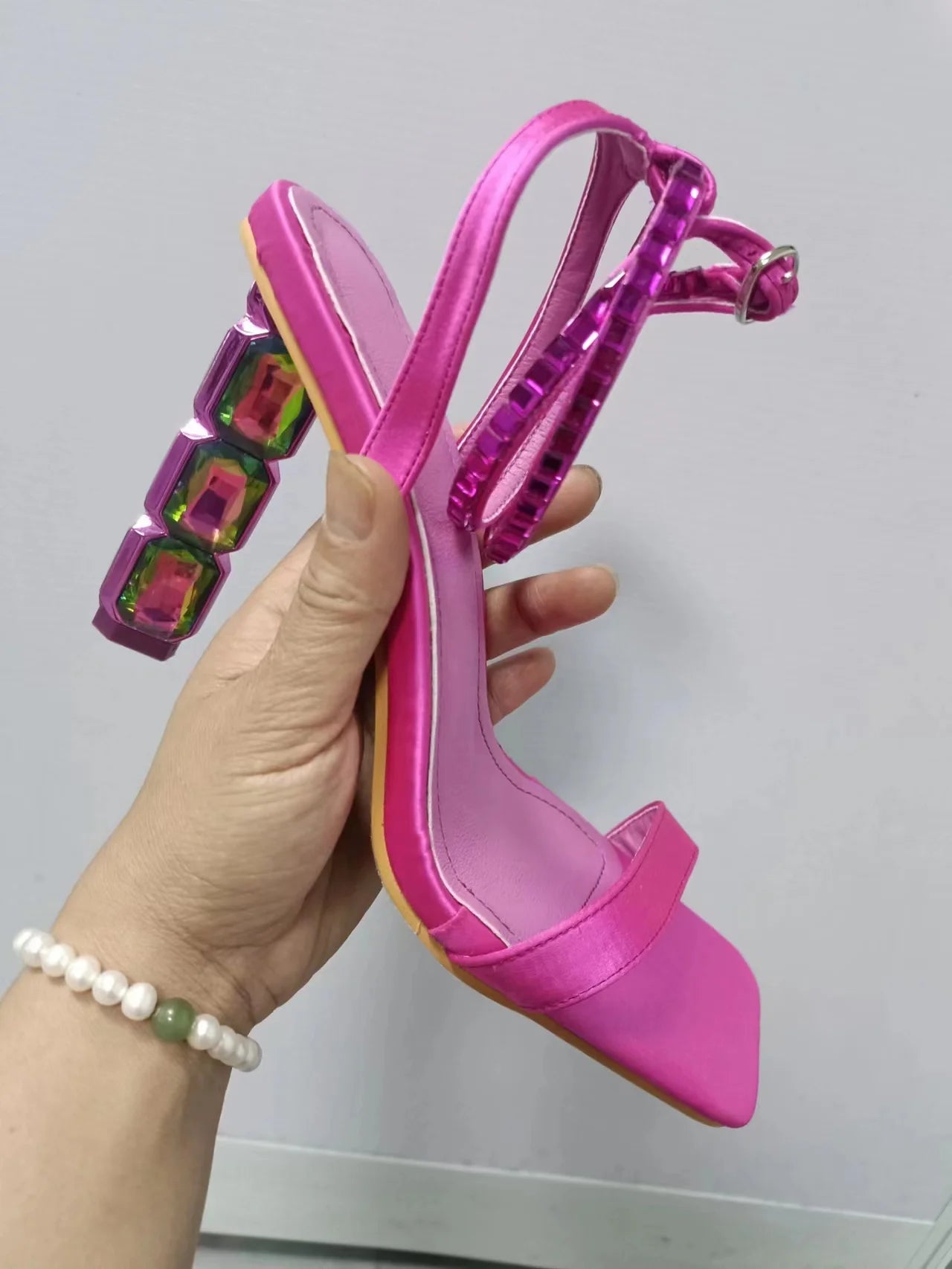 Women's Sparkly Stacked Crystal Heel Sandals™ Thin Embellished Ankle Straps High Heels