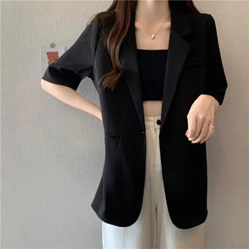 Women's Short-sleeved Blazer Jacket™ Single Button Notched Collar Outwear