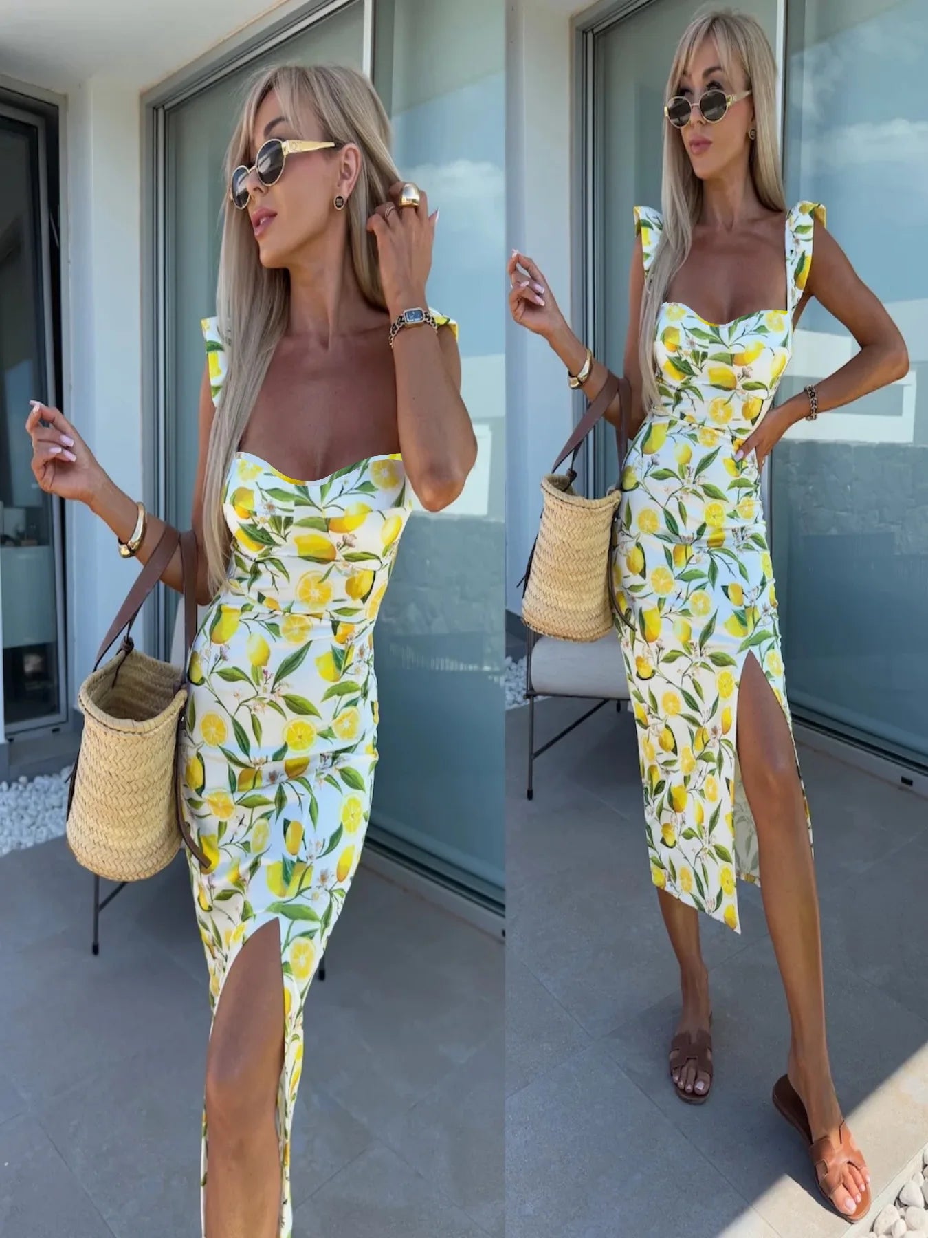 Women's summer elegant dress™ French Design slit midi-length dress