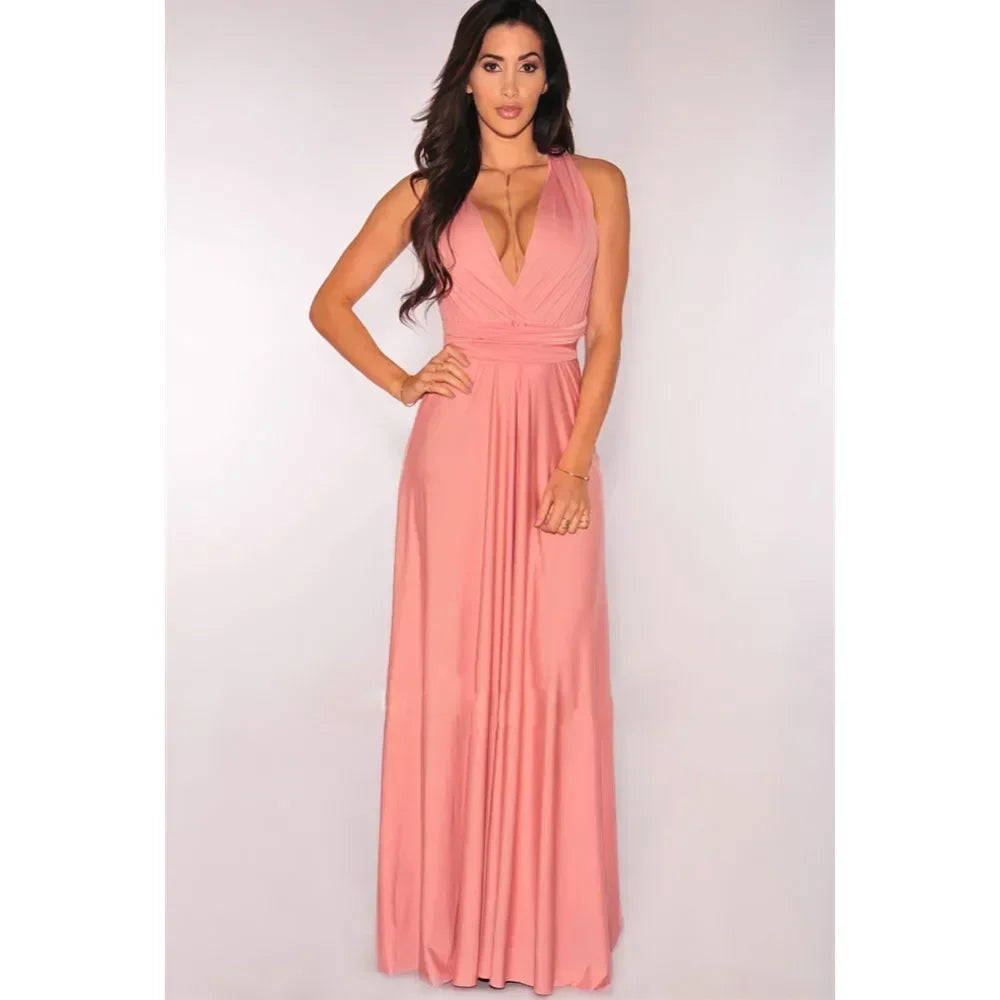 Women's Multi-worn V-neck Long Dress™ Strapped Summer Maxi Dress