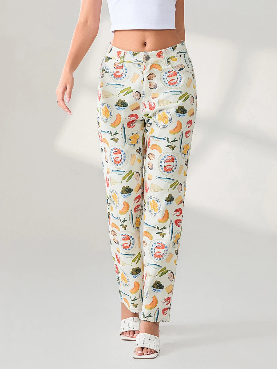Women's Y2k Graphic Print Jeans™ Straight Leg Vintage Aesthetic Denim Pants