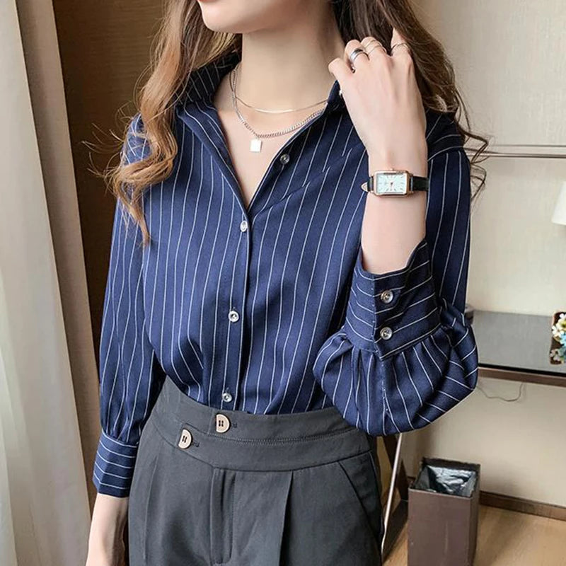 Women's Striped Shirt™ Y2K Summer Vintage Chic Loose Long Sleeve Office Ladies Shirt