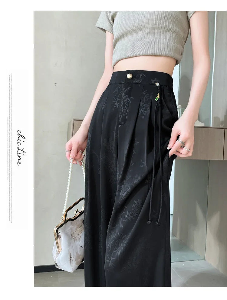 Women's Jacquard Wide Leg Satin Pants™ Casual Loose Pants