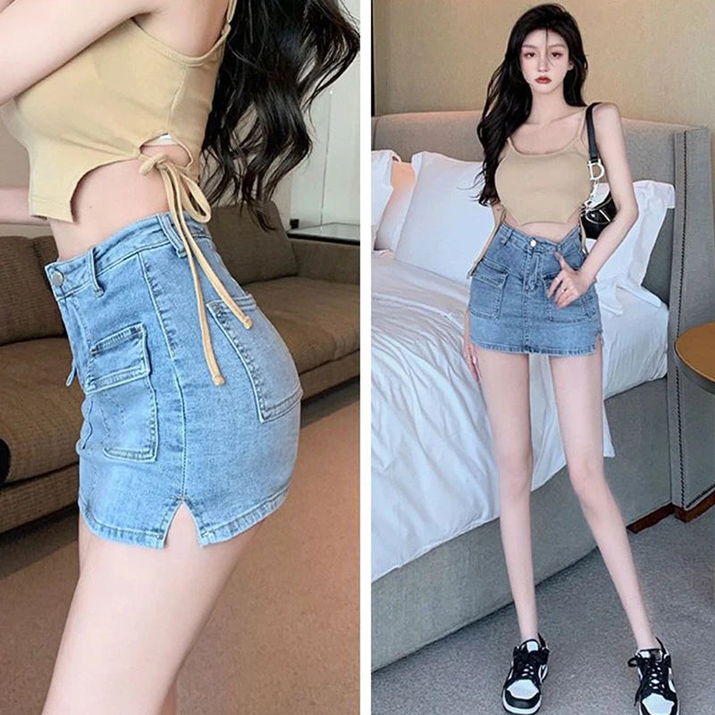 Women's Denim Short Skirt™ Summer Slim High Waist Wrap Hip Mini Pockets Short Skirt