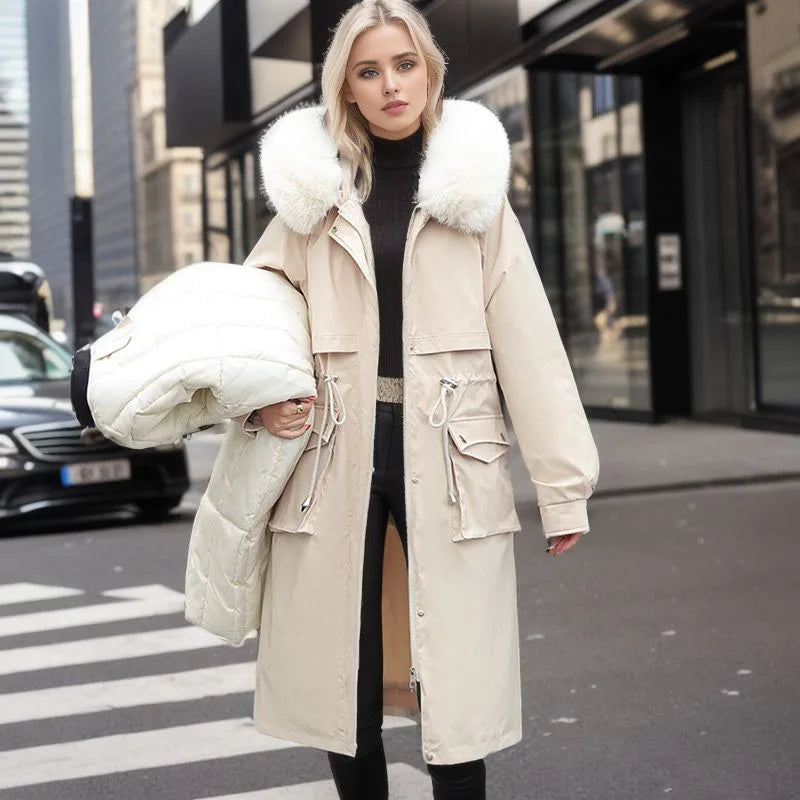 Women's Parkas Coat™ Thick Pinch Cotton Detachable Inner Tank Long Over Knee Coat
