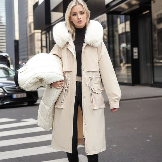 Women's Parkas Coat™ Thick Pinch Cotton Detachable Inner Tank Long Over Knee Coat